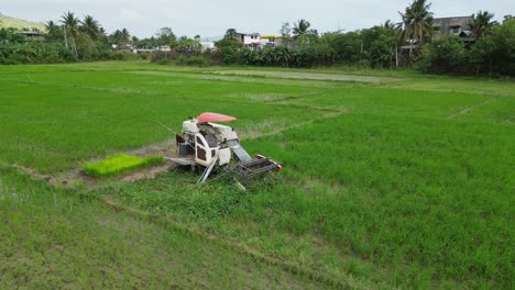 Máquina-Cosechadora-En-Campo-Agrícola-Verde-En-Virac,-Catanduanes,-Filipinas