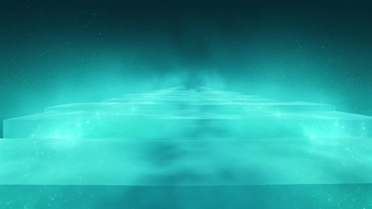 Abstract Glowing Teal Geometric Platforms in Dark Space