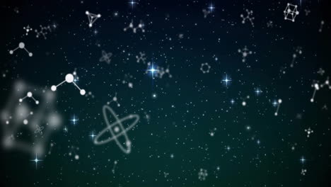 molecular structures and atomic models animation over starry night sky background