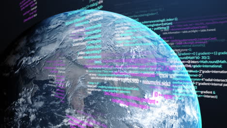 animation of data processing over globe on black background