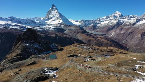 matterhorn gornergrat train on way to peak of tall matterhorn mountain - gornergrat, switzerland