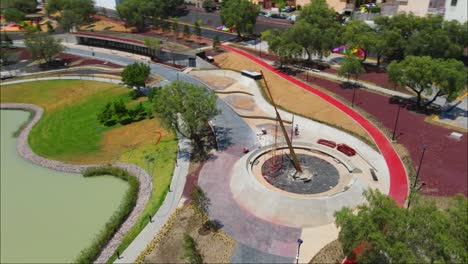 drone view of a construction park with playing kid field in the center in mexico