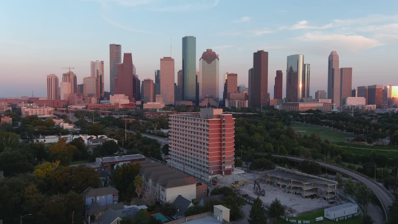 휴스턴 시내와 주변 풍경의 공중 촬영