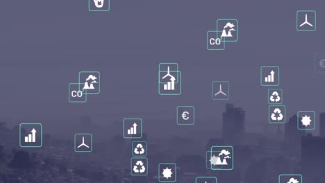 Animation-of-icons-over-cityscape