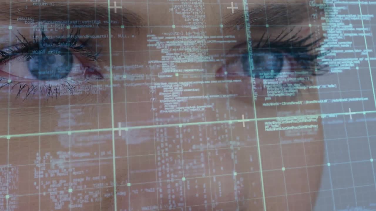 animazione dell'elaborazione dei dati su donna caucasica