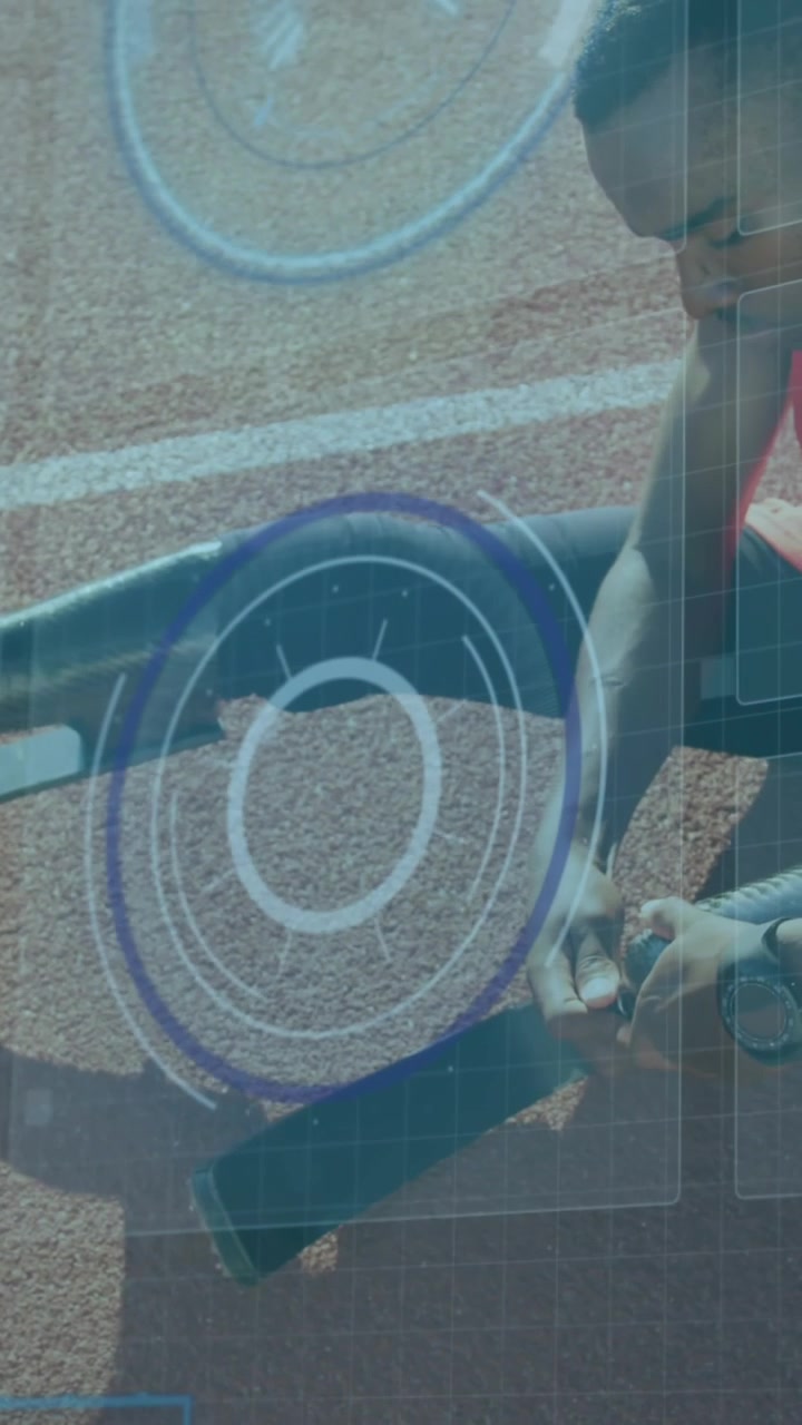Animazione di elaborazione dati con scansione su uomo afroamericano con disabilità