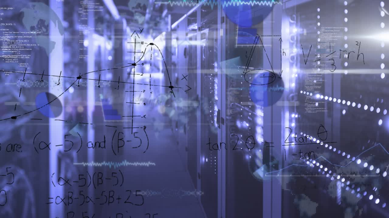 Animation of data processing over business people walking in office
