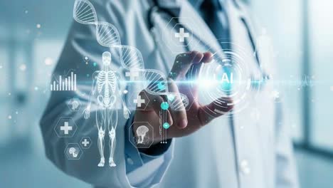 doctor using futuristic ai technology for medical diagnosis and healthcare innovation