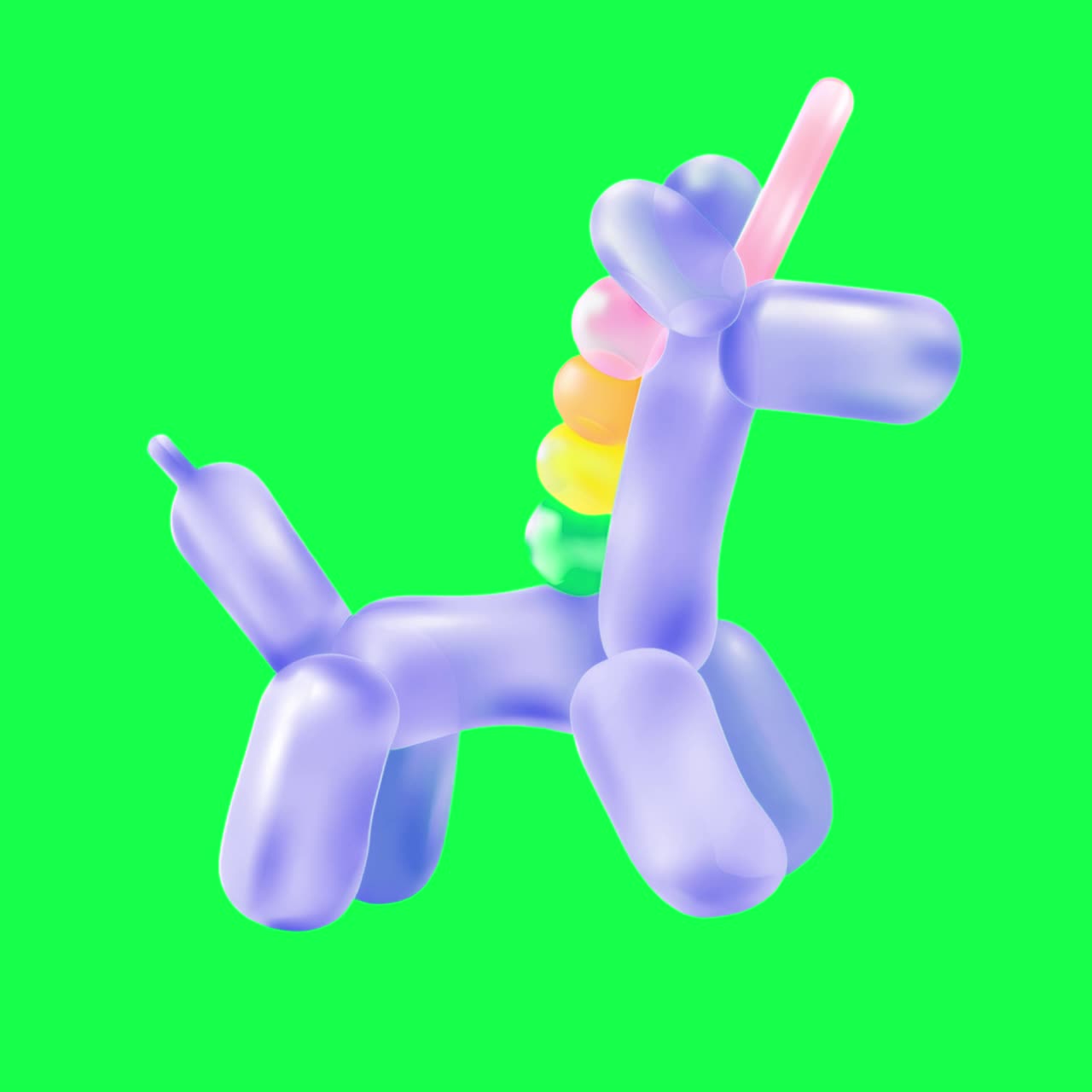 Colorful balloon unicorn toy animation, transparent 4K video, green screen