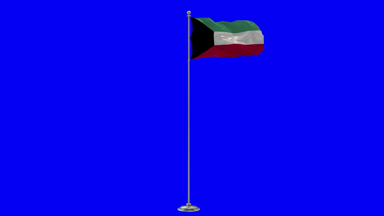 kuwait ilustración en 3d de la bandera ondeando en un poste con llave cromada