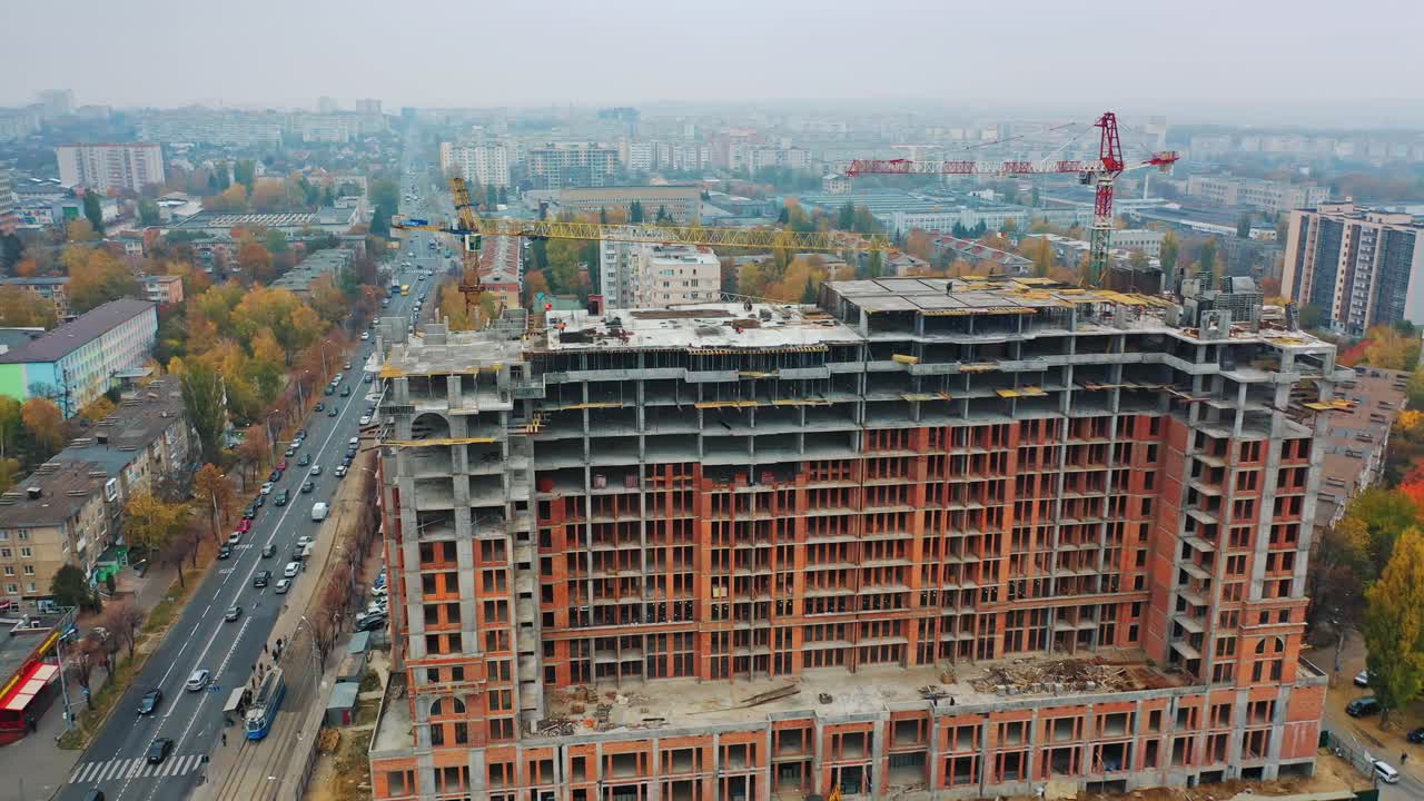 Construction of a residential apartment complex. Aerial view.