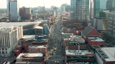 Aerial-truck-shot-of-Broadway-in-Nashville,-TN