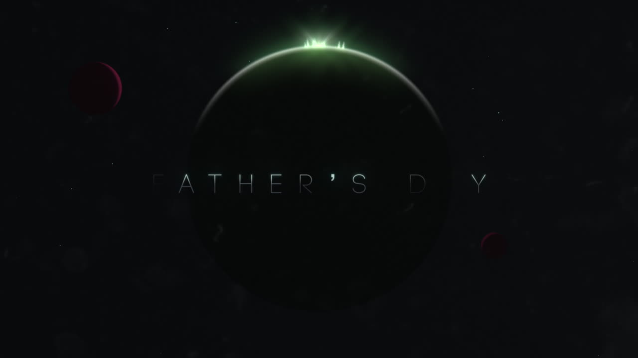 día del padre con gran planeta verde y luz en galaxia