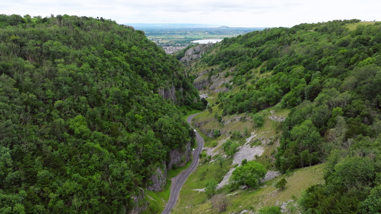 Aerial View Of A Road Through Cheddar Gorge In Somerset, England, United Kingdom