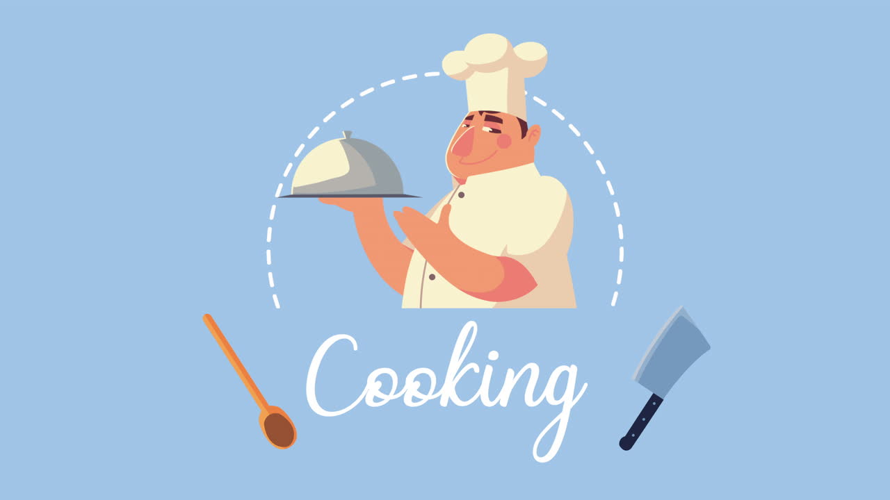 요리사 및 도구 애니메이션과 함께 요리 글자