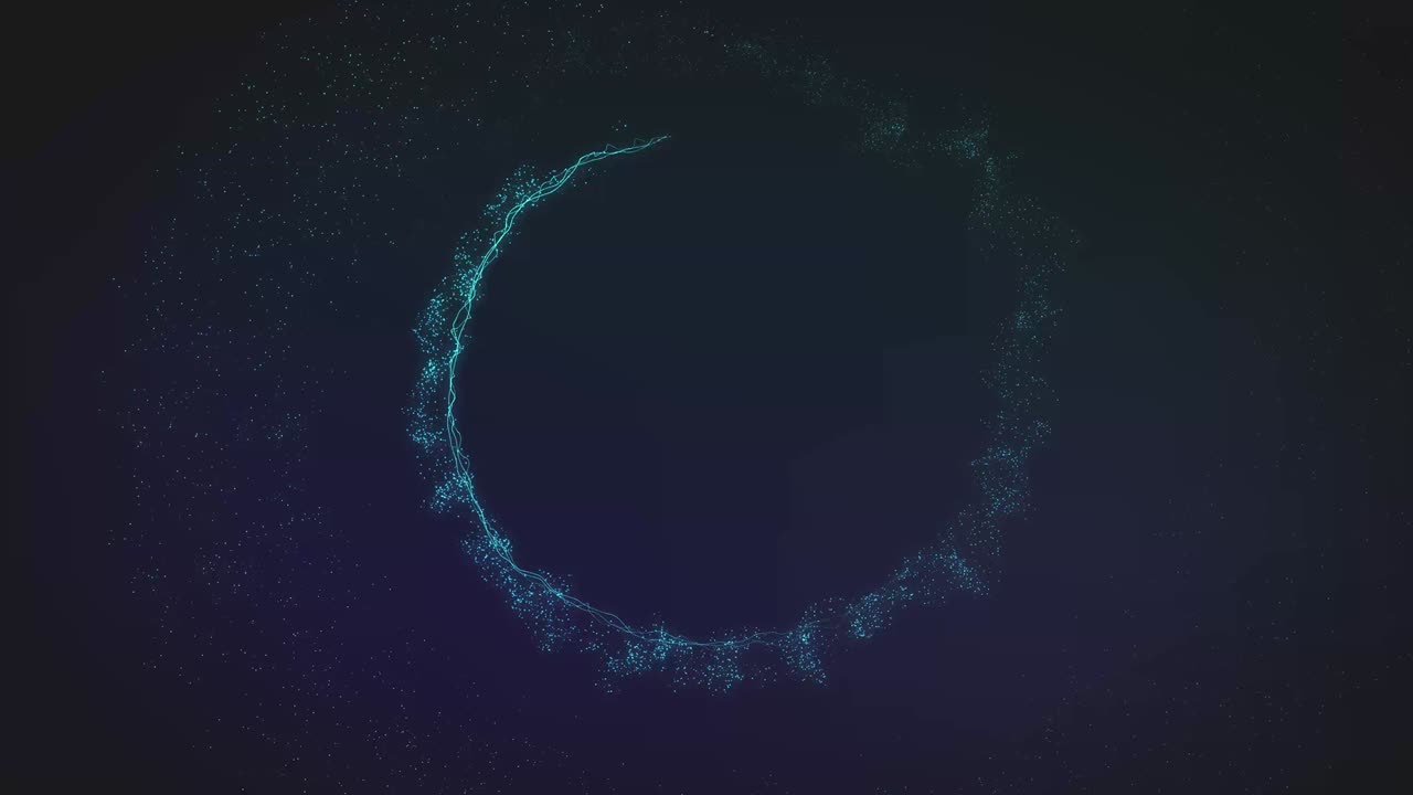 Shining spinning circle consisting of sparkling particles, soft appearing and disappearing. 4K animation