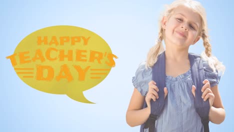 Animation-of-happy-teacher's-day-text-over-caucasian-schoolgirl