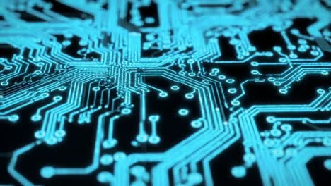 intricate electronic circuitry with glowing blue lines illustrating modern technology and innovation in a close-up view of circuit boards