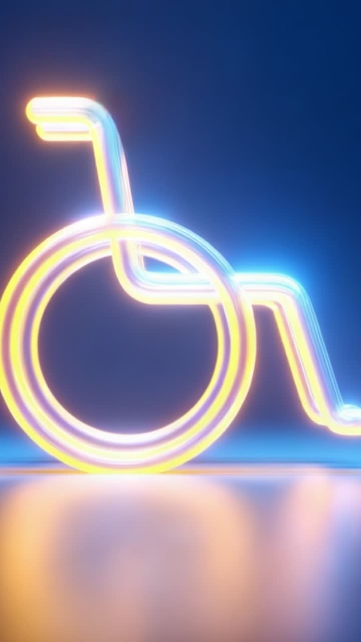 A Vibrant Neon Wheelchair Symbol Illuminating Accessibility and Inclusion in Modern Design with Striking Colors and Contemporary Aesthetic Appeal