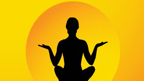 Animation-of-woman-meditating-silhouette-on-yellow-background