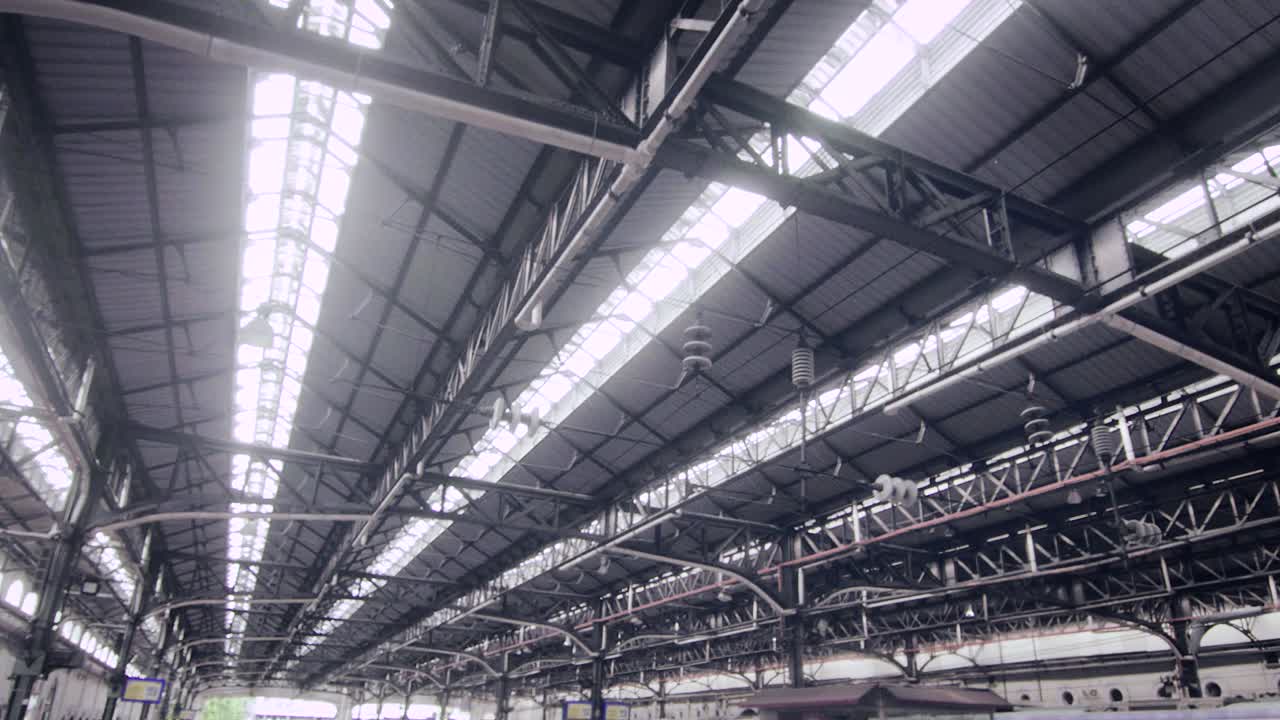 Wide shot lower angle of train station ceiling | Premium Stock Video ...