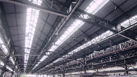 wide shot lower angle of train station ceiling