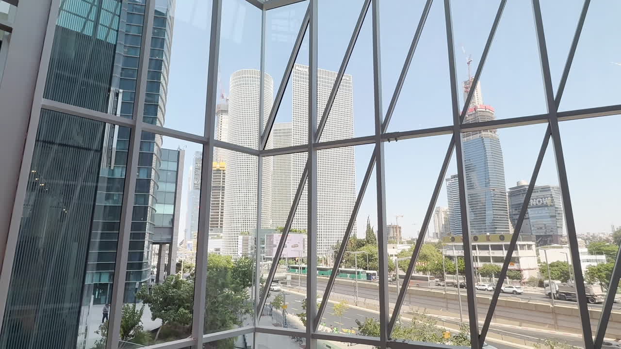 Tel Aviv skyline view through window frame