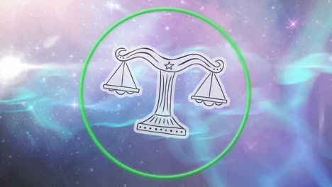 animation of neon circle and libra over cosmic background