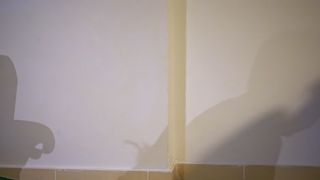 sombra de un niño en una pared jugando con un juguete