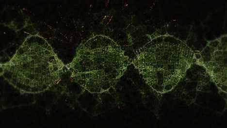 animation of green shapes and fireworks over black background