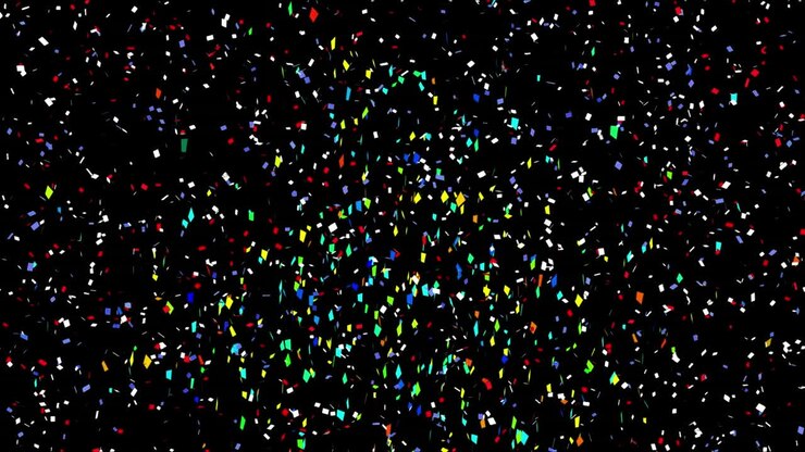 Animazione di coriandoli colorati che cadono su sfondo nero