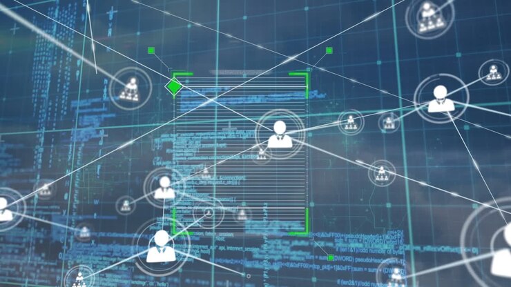 Animation of networks of connections and data processing over grid