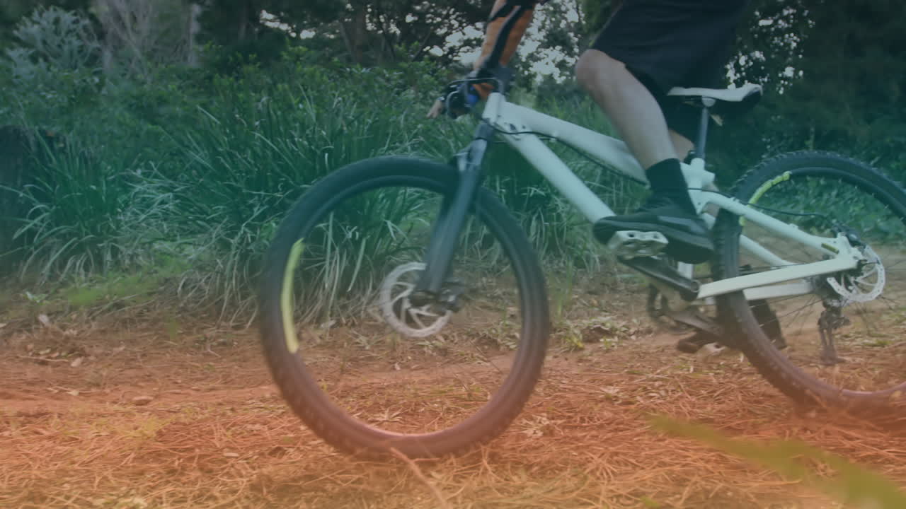 숲에서 자전거를 타는 백인 남자의 애니메이션