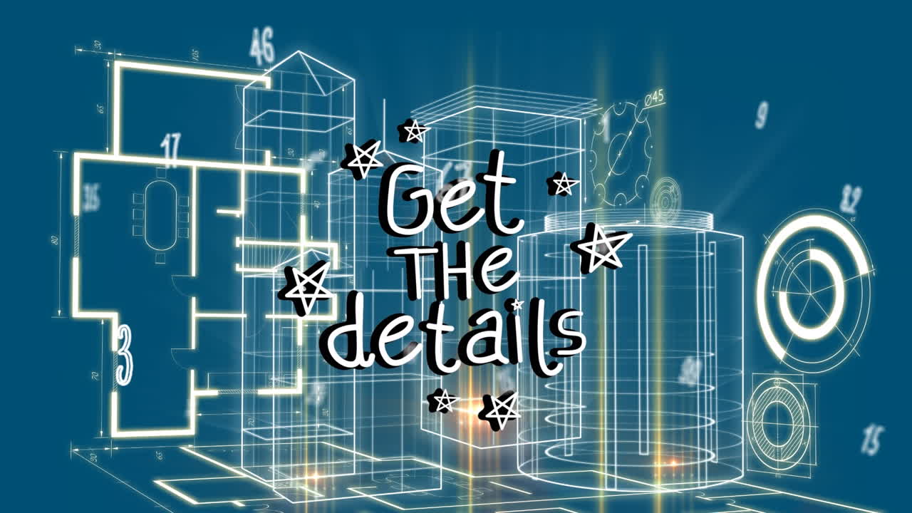 animación de las estrellas alrededor obtener los detalles texto sobre modelo 3d de patrón abstracto y círculos