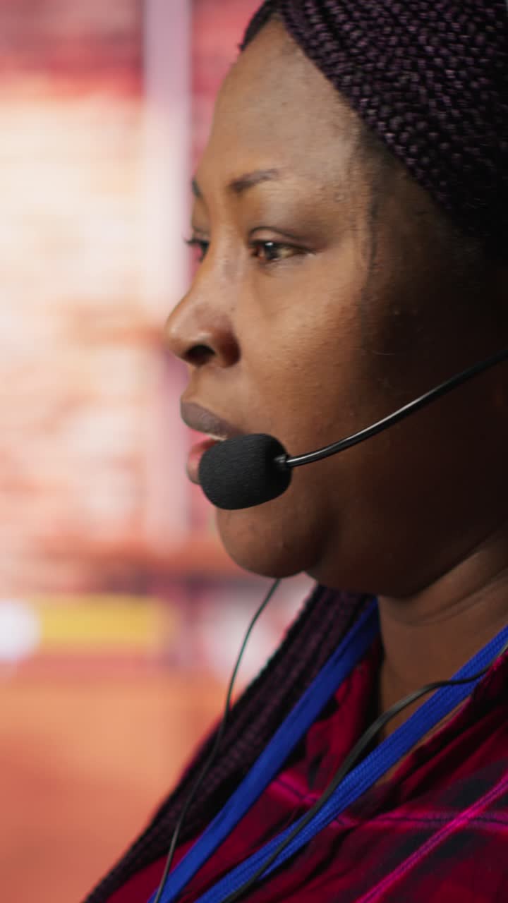 Vertical video Closeup of customer support worker having conversation with client