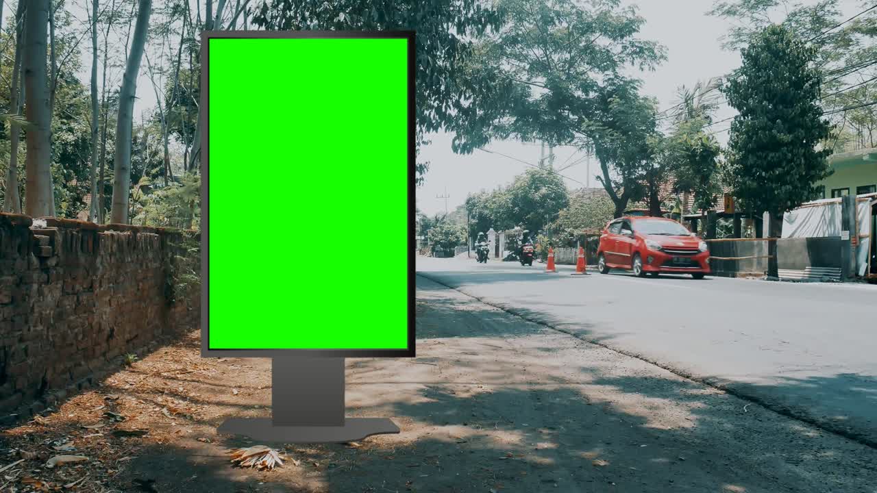 pantalla verde de cartelera callejera o clave de croma con fondo de tráfico de lapso de tiempo. bucle sin costuras para publicidad simulada