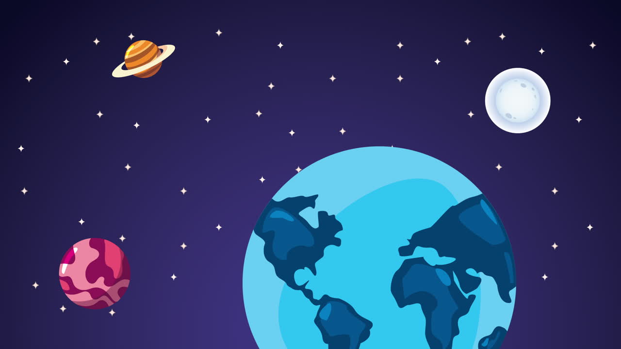 지구와 행성들을 담은 우주 장면