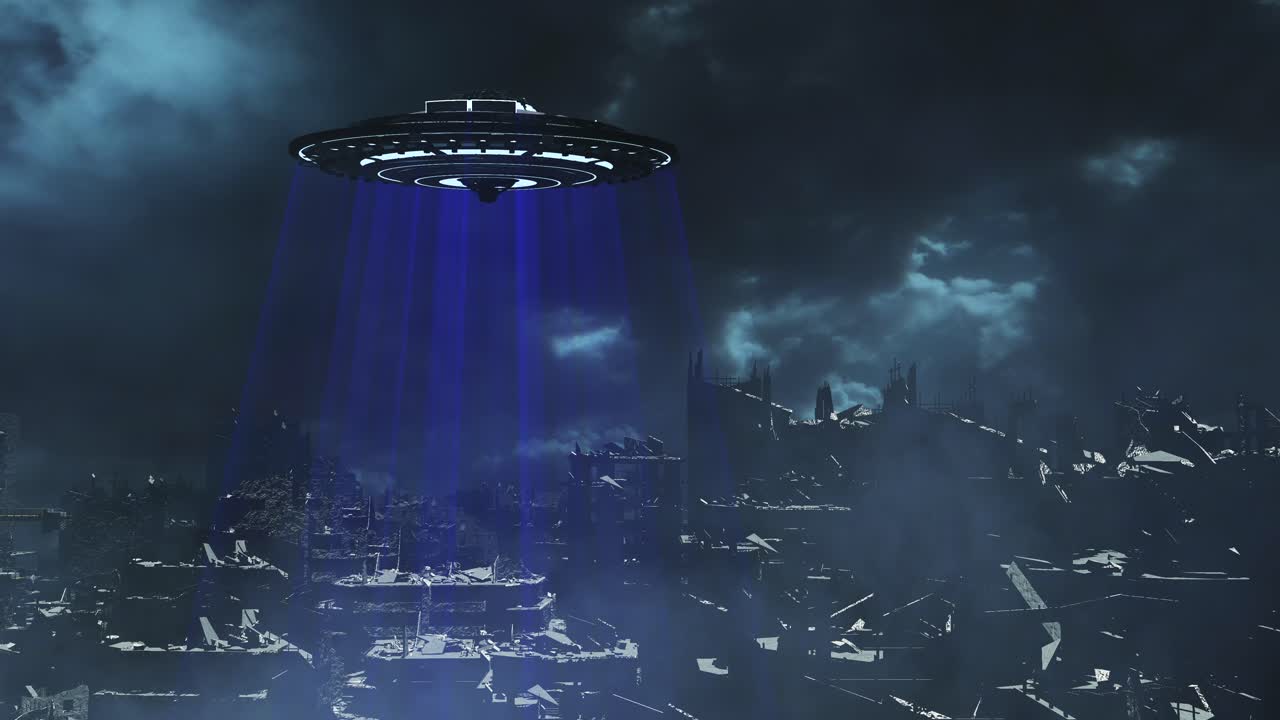 UFO over Destroyed City