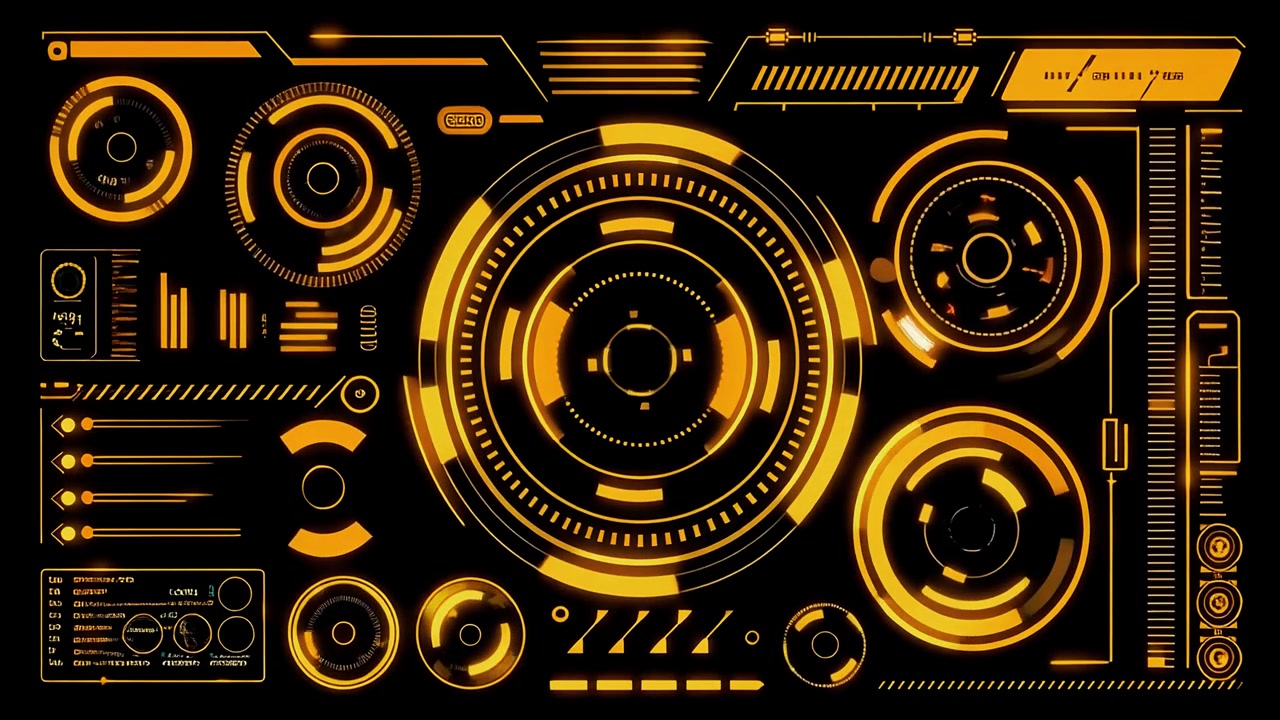 Animeret futuristisk HUD-grænseflade med glødende orange dataelementer
