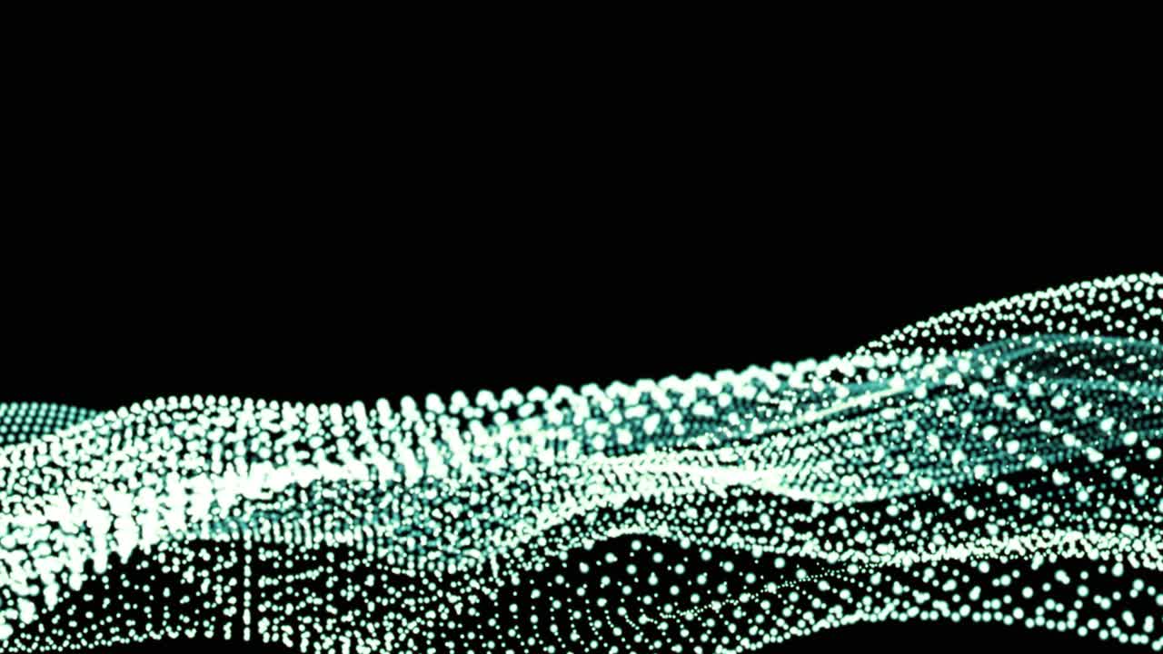 Waves of white and blue particles dots seamless loop. 3d animation