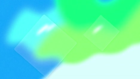 animation of transparent squares over slow moving turquoise, blue, green and white organic forms