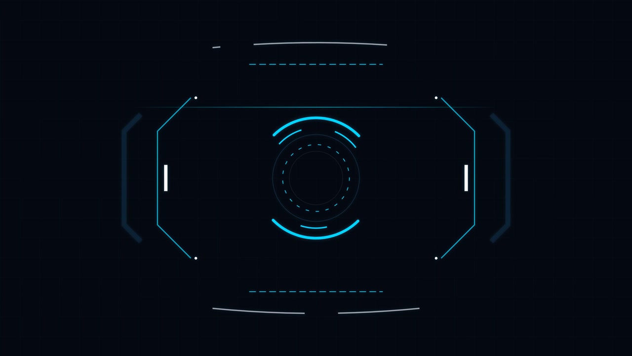 Animazione di interfaccia HUD digitale futuristica con elementi circolari rotanti