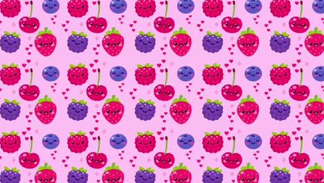 animated pattern of cherries, raspberries, blackberries and blueberries, ideal footage for themes such as cooking, pastry and food blog