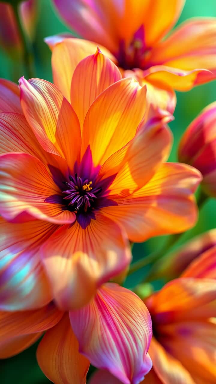 Primer plano de flores vibrantes naranjas y rosas