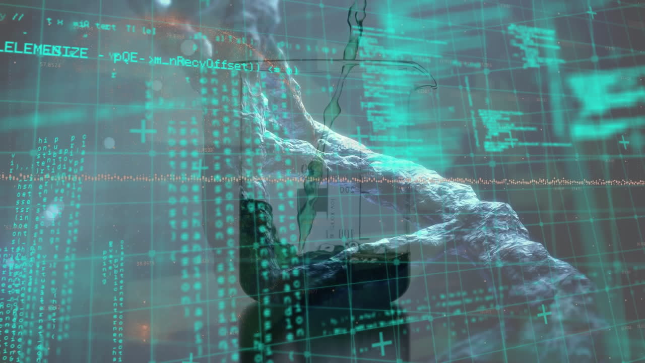 Animation of data processing over dna strand and beaker