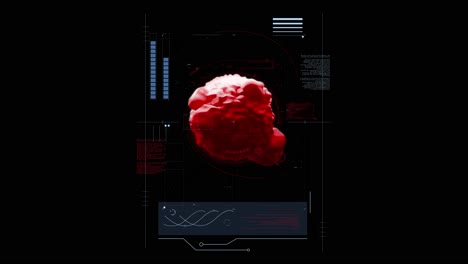 red moving virus displayed on black background with infographic