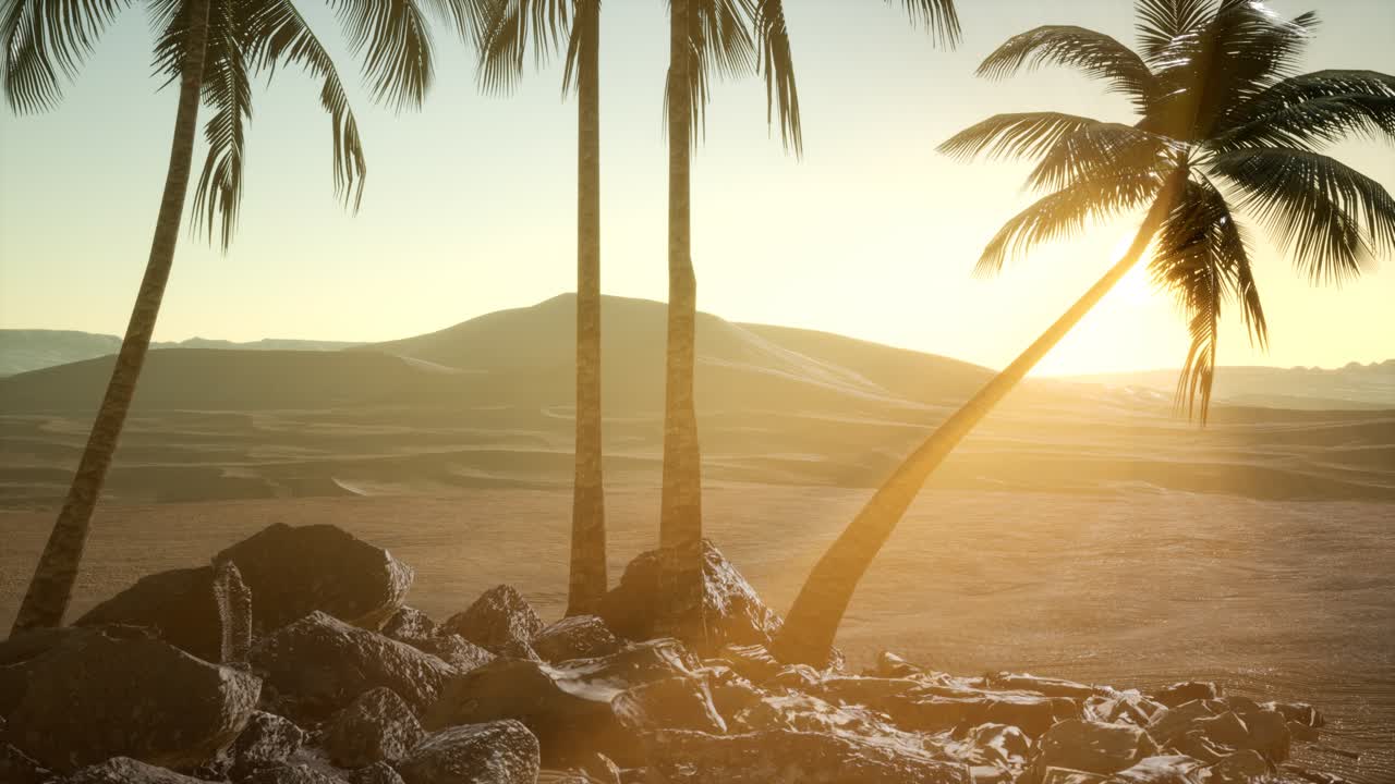 해가 지면서 사막에 있는  ⁇ 나무