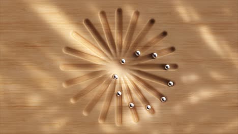 radial wooden design with balls