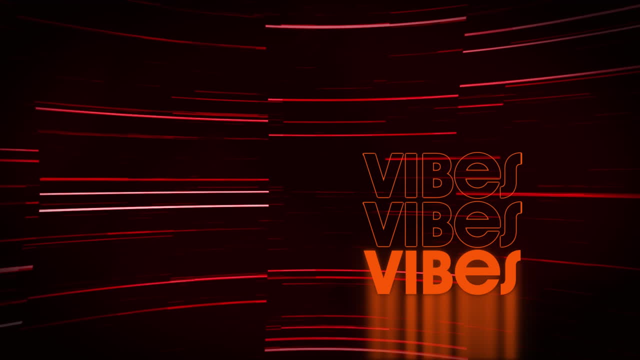 animation von textvibrationen, in orange mit roten und rosa linien, die sich auf schwarzem hintergrund bewegen