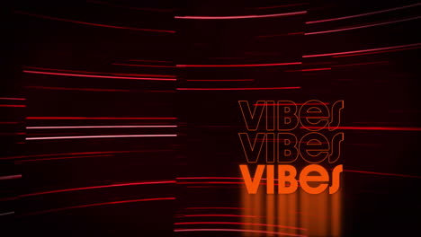 animatie van tekstvibes, in oranje met rode en roze lijnen die zich op een zwarte achtergrond bewegen